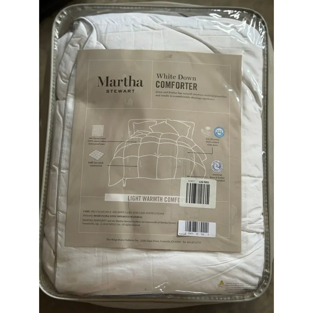 NEW! Martha Stewart Light Warmth White Down Comforter Full/Queen